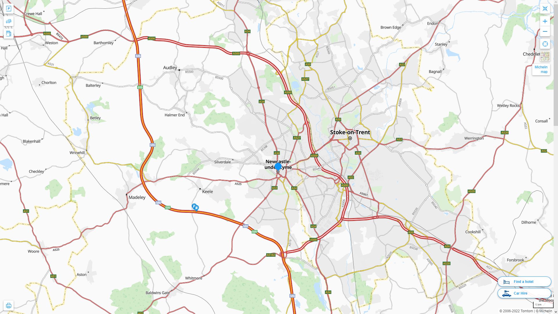 Newcastle under Lyme Royaume Uni Autoroute et carte routiere